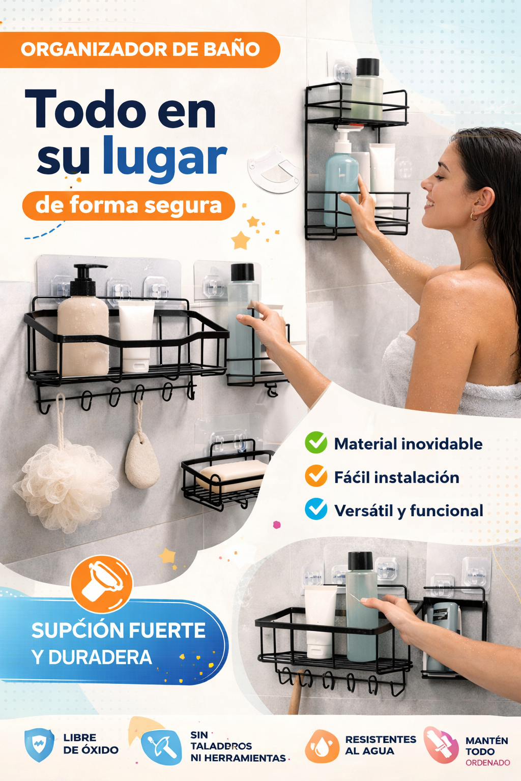 Set de 5 piezas de estantes para baño de acero inoxidable