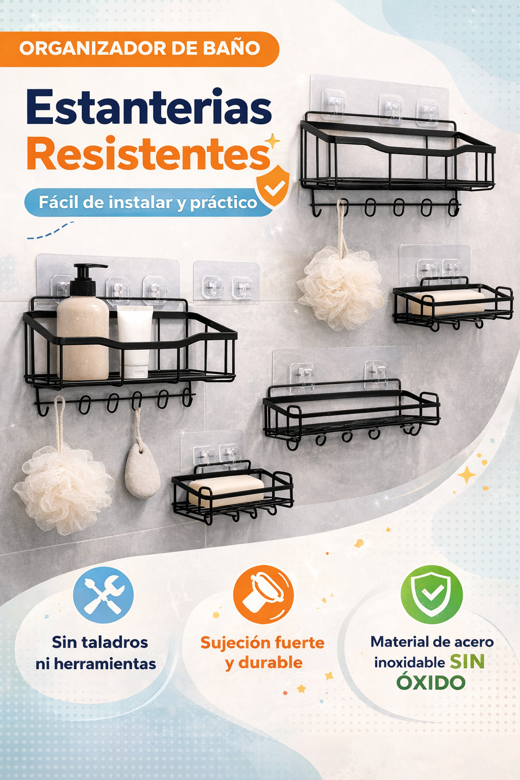 Set de 5 piezas de estantes para baño de acero inoxidable