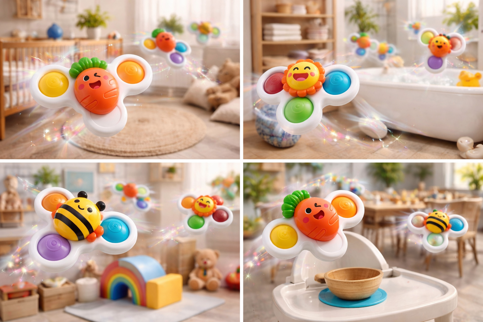 Set X3 Spinner Sensorial Bebé Animales Con Ventosa