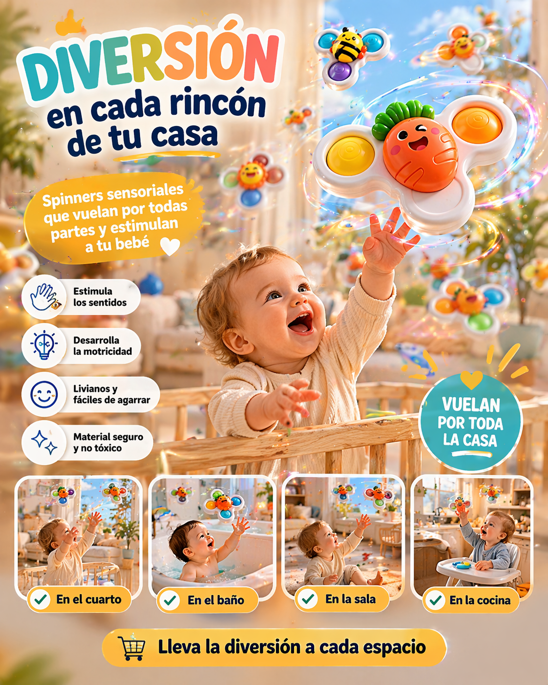 Set X3 Spinner Sensorial Bebé Animales Con Ventosa